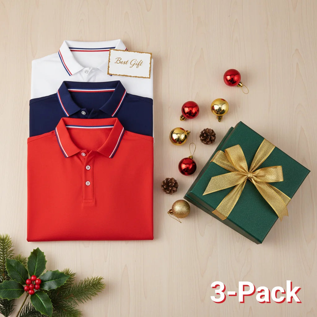 3Pcs Christmas Gift for Him Men's Polo Shirt Short Sleeve Cotton Tee