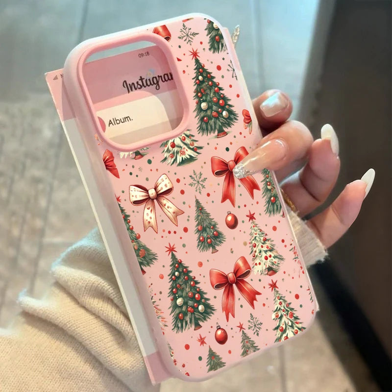 Christmas Tree Red Bow Pattern Phone Case For iPhone 17 Pro Max Air 16 15 14 13 12 11 Pro Max 7 8 Plus 2-in-1 Matte Jelly Cover