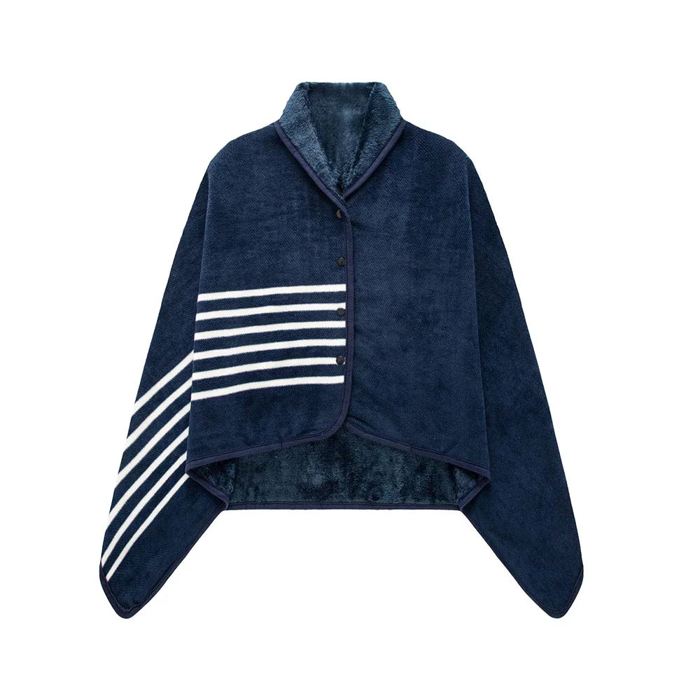 Winter Wearable Plaid Shawl Blanket with Button Warm