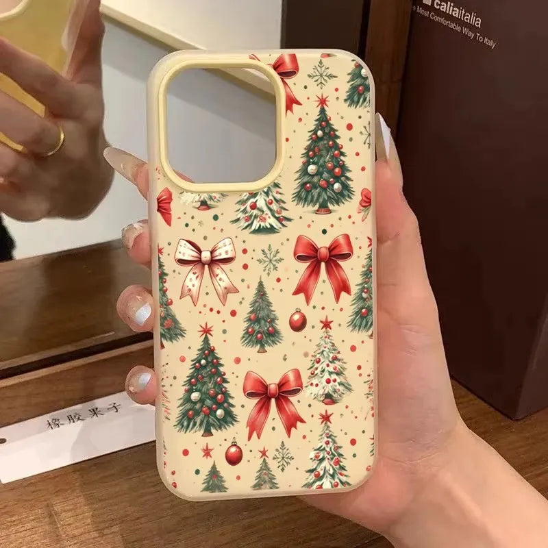 Christmas Tree Red Bow Pattern Phone Case For iPhone 17 Pro Max Air 16 15 14 13 12 11 Pro Max 7 8 Plus 2-in-1 Matte Jelly Cover