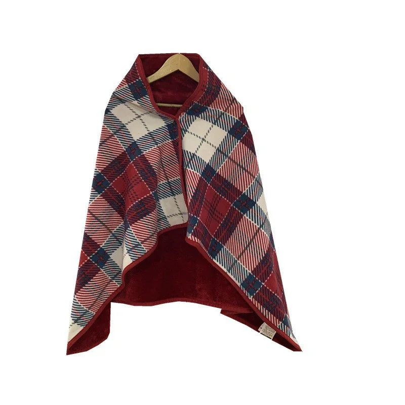 Winter Wearable Plaid Shawl Blanket with Button Warm