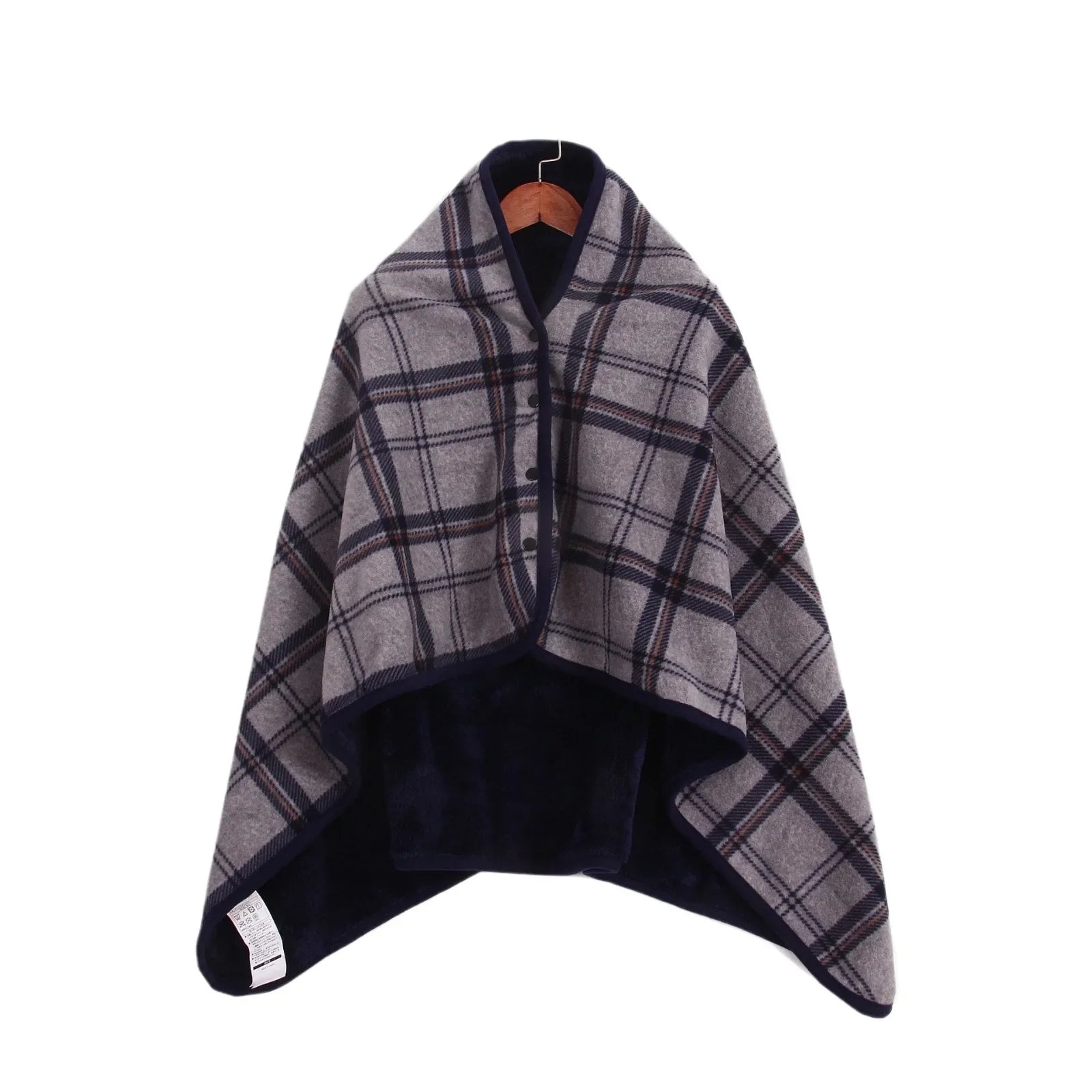 Winter Wearable Plaid Shawl Blanket with Button Warm