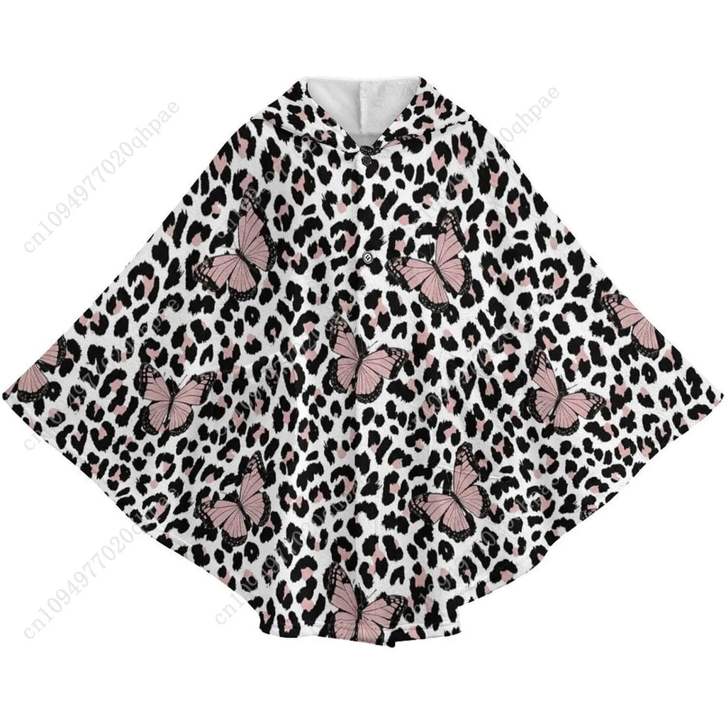 Blanket Sweater, Leopard Butterflies Hoodie With Pockets For Kids And Teenagers