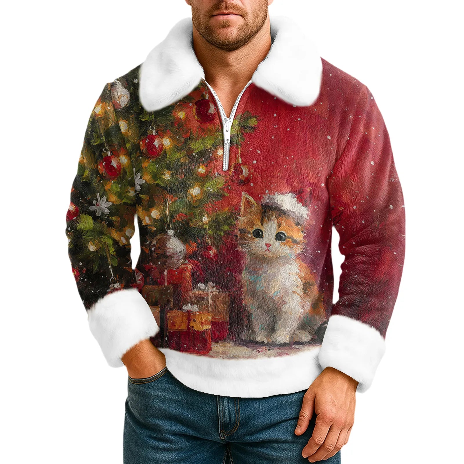Cartoon Christmas Pattern Hoodie Men's Long Sleeved