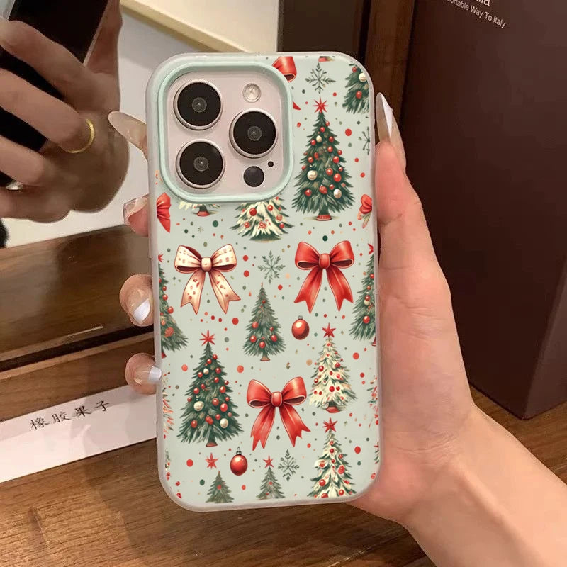 Christmas Tree Red Bow Pattern Phone Case For iPhone 17 Pro Max Air 16 15 14 13 12 11 Pro Max 7 8 Plus 2-in-1 Matte Jelly Cover