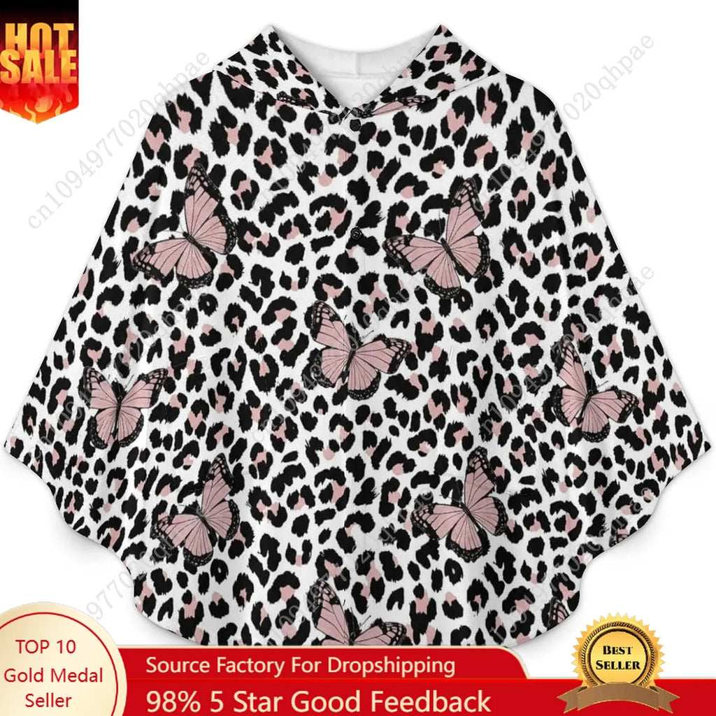 Blanket Sweater, Leopard Butterflies Hoodie With Pockets For Kids And Teenagers