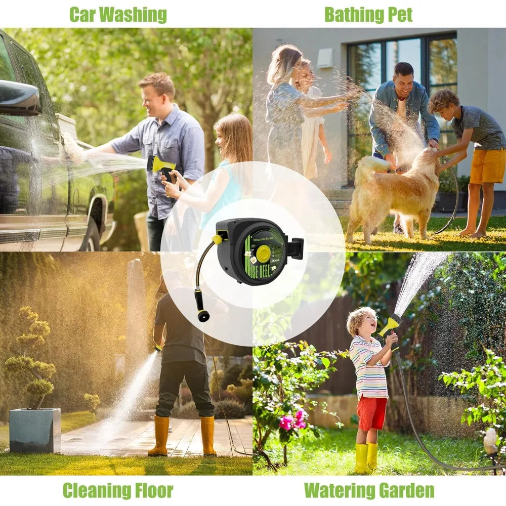 Retractable Garden Hose Reel, 65 ft x 1/2 inch Garden Hose