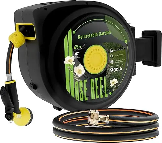 Retractable Garden Hose Reel, 65 ft x 1/2 inch Garden Hose