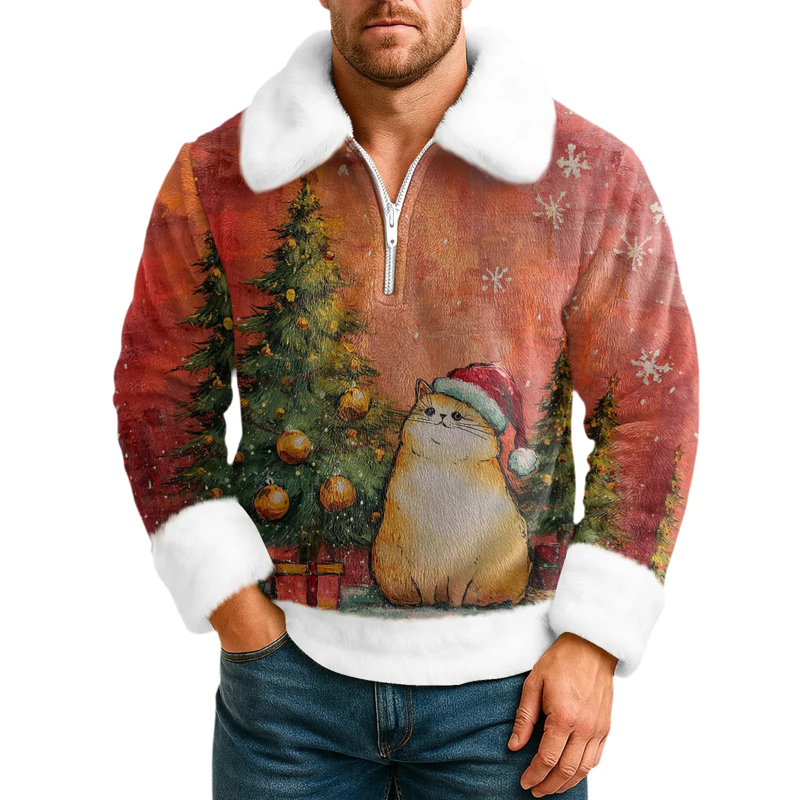 Cartoon Christmas Pattern Hoodie Men's Long Sleeved