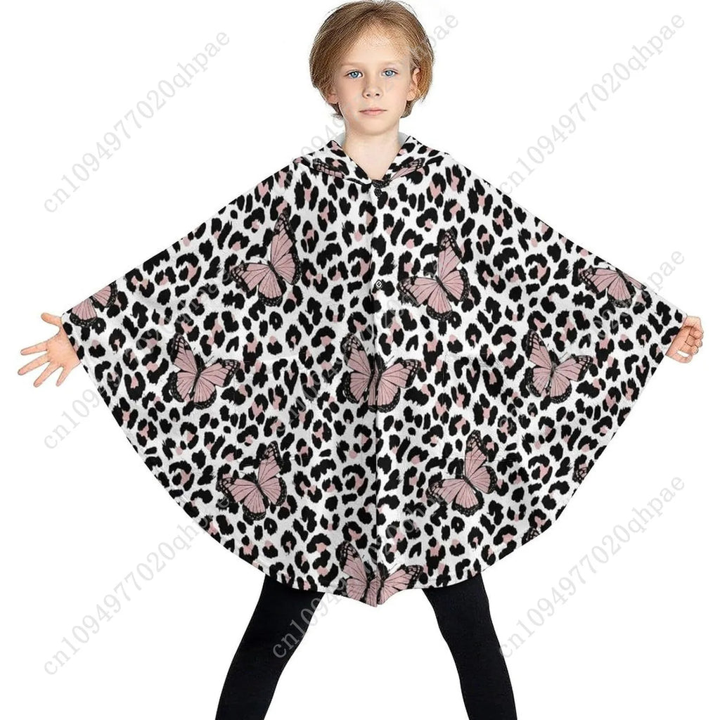 Blanket Sweater, Leopard Butterflies Hoodie With Pockets For Kids And Teenagers