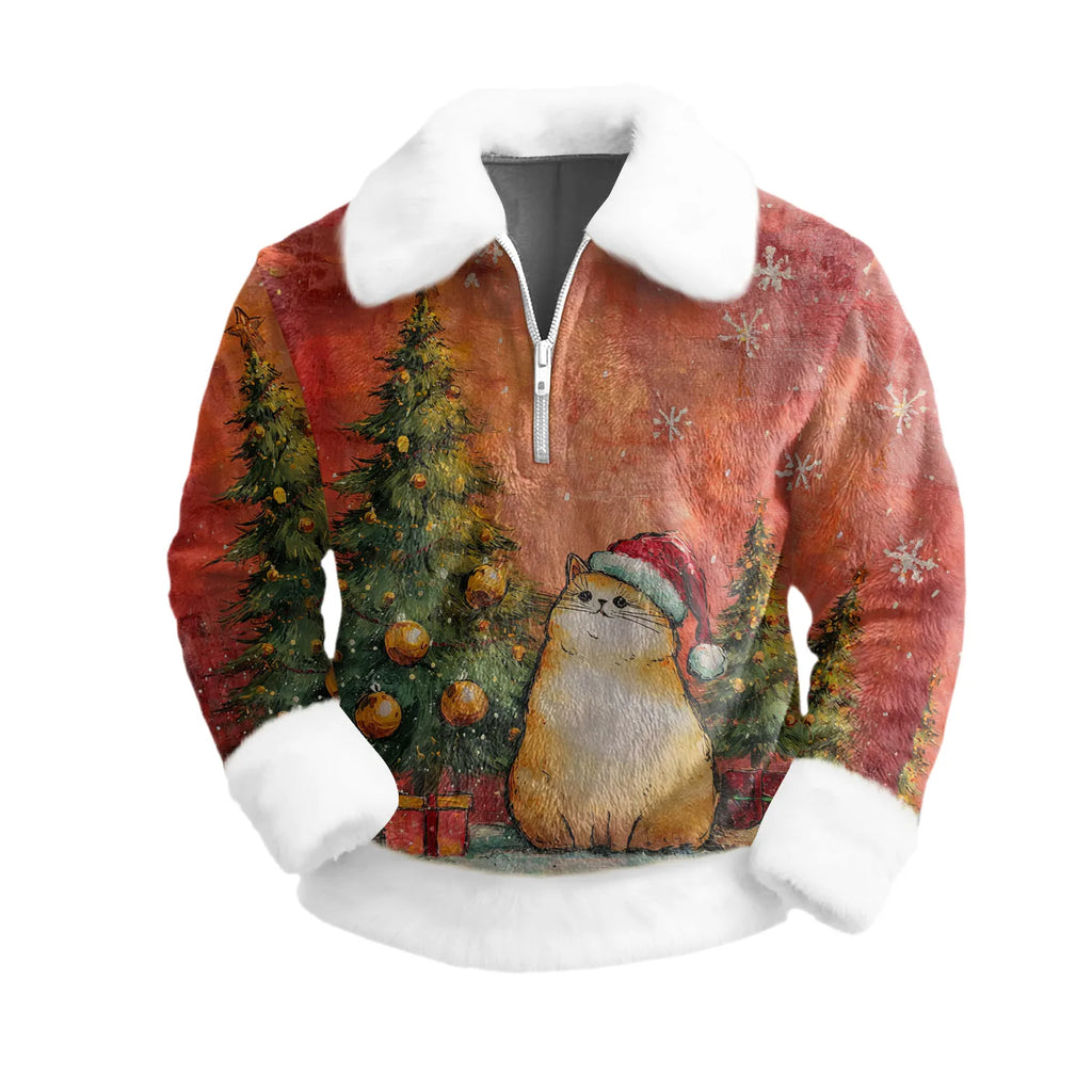 Cartoon Christmas Pattern Hoodie Men's Long Sleeved