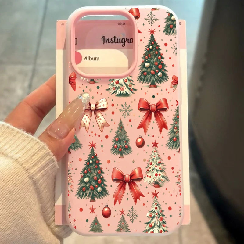 Christmas Tree Red Bow Pattern Phone Case For iPhone 17 Pro Max Air 16 15 14 13 12 11 Pro Max 7 8 Plus 2-in-1 Matte Jelly Cover