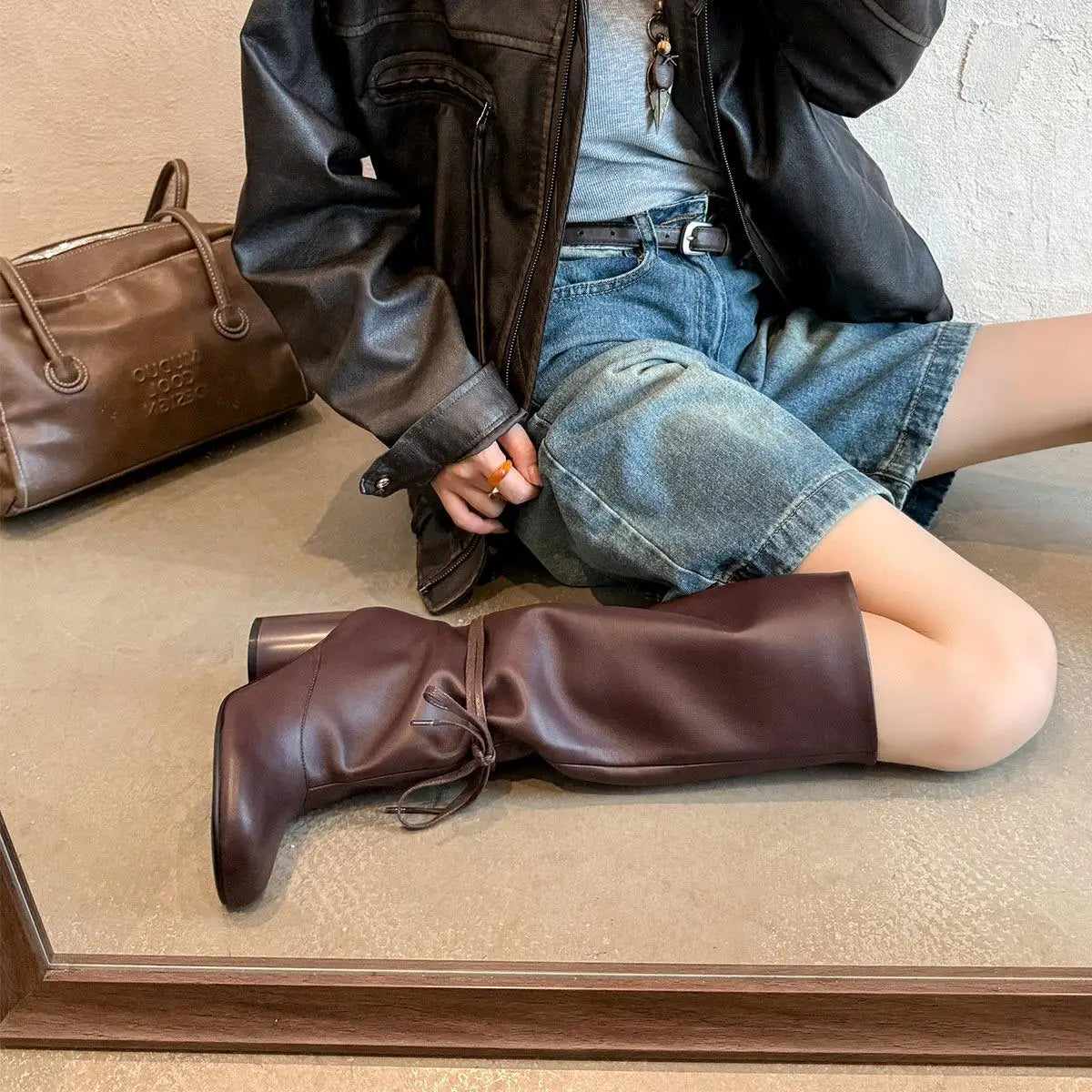 Furtado cowhide Ankle strap Knee high boots