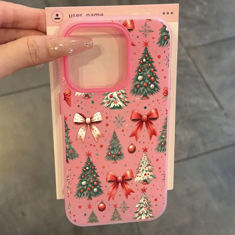 Christmas Tree Red Bow Pattern Phone Case For iPhone 17 Pro Max Air 16 15 14 13 12 11 Pro Max 7 8 Plus 2-in-1 Matte Jelly Cover