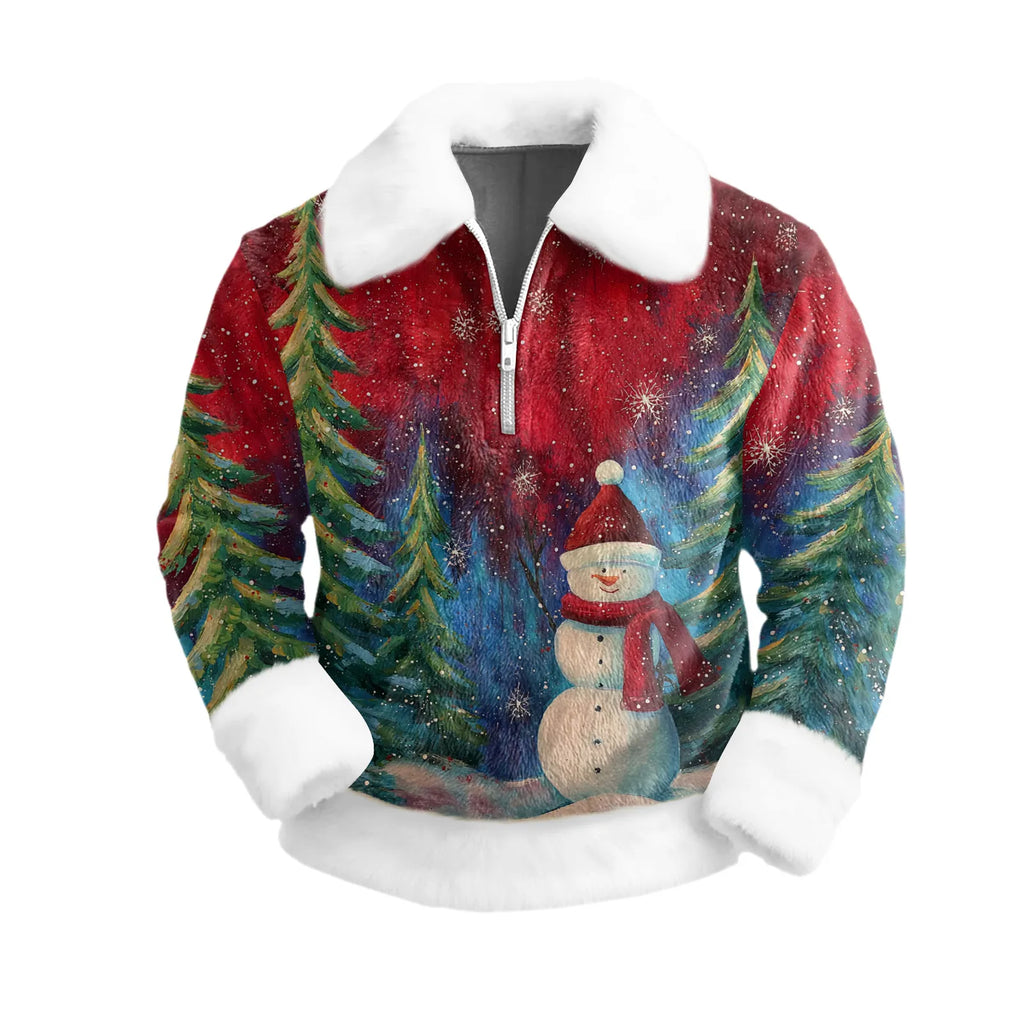 Cartoon Christmas Pattern Hoodie Men's Long Sleeved