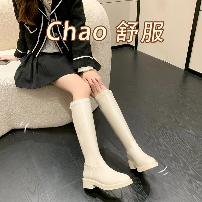 Women's Long Boots Leather Knee High boots