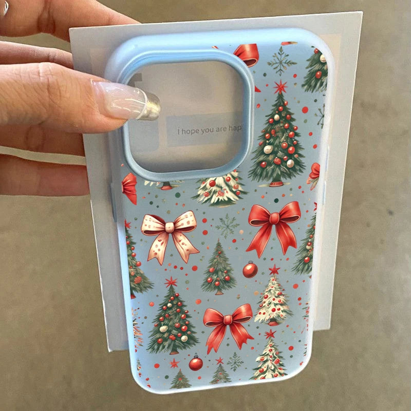 Christmas Tree Red Bow Pattern Phone Case For iPhone 17 Pro Max Air 16 15 14 13 12 11 Pro Max 7 8 Plus 2-in-1 Matte Jelly Cover