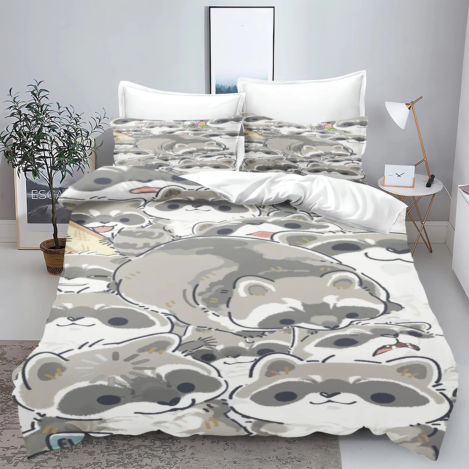 Cartoon Cover Little Raccoon Printed Comforter Warmth Bedding