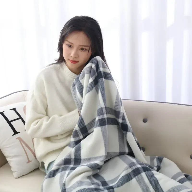 Winter Wearable Plaid Shawl Blanket with Button Warm