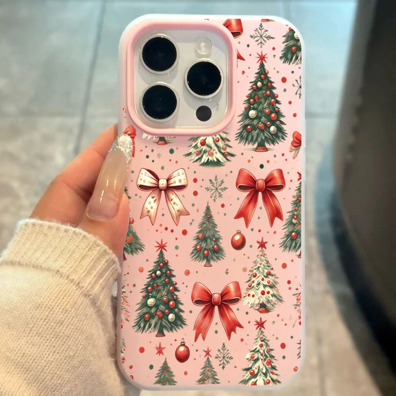 Christmas Tree Red Bow Pattern Phone Case For iPhone 17 Pro Max Air 16 15 14 13 12 11 Pro Max 7 8 Plus 2-in-1 Matte Jelly Cover