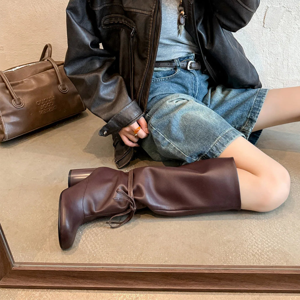 Furtado cowhide Ankle strap Knee high boots