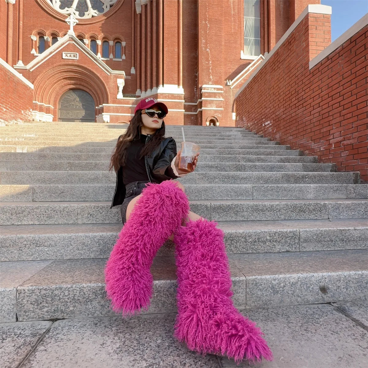 Luxury Winter Faux Mongolian Fur Knee High Boots
