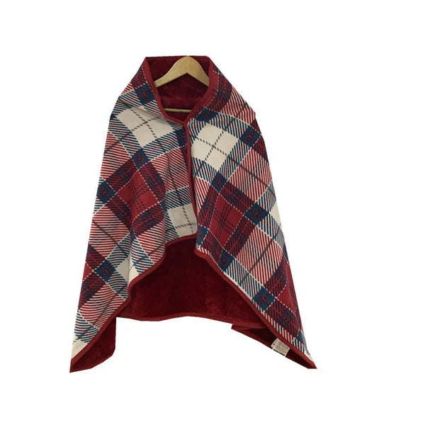Winter Wearable Plaid Shawl Blanket with Button Warm