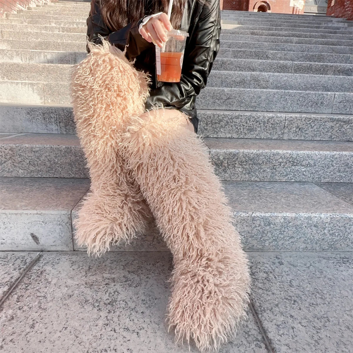 Luxury Winter Faux Mongolian Fur Knee High Boots