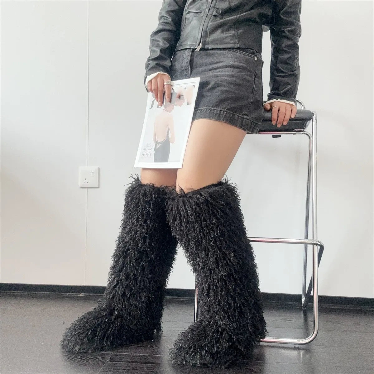 Luxury Winter Faux Mongolian Fur Knee High Boots