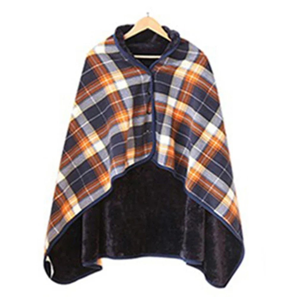 Winter Wearable Plaid Shawl Blanket with Button Warm