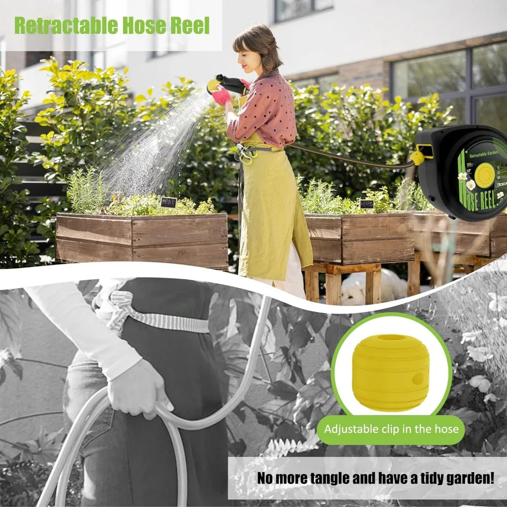 Retractable Garden Hose Reel, 65 ft x 1/2 inch Garden Hose