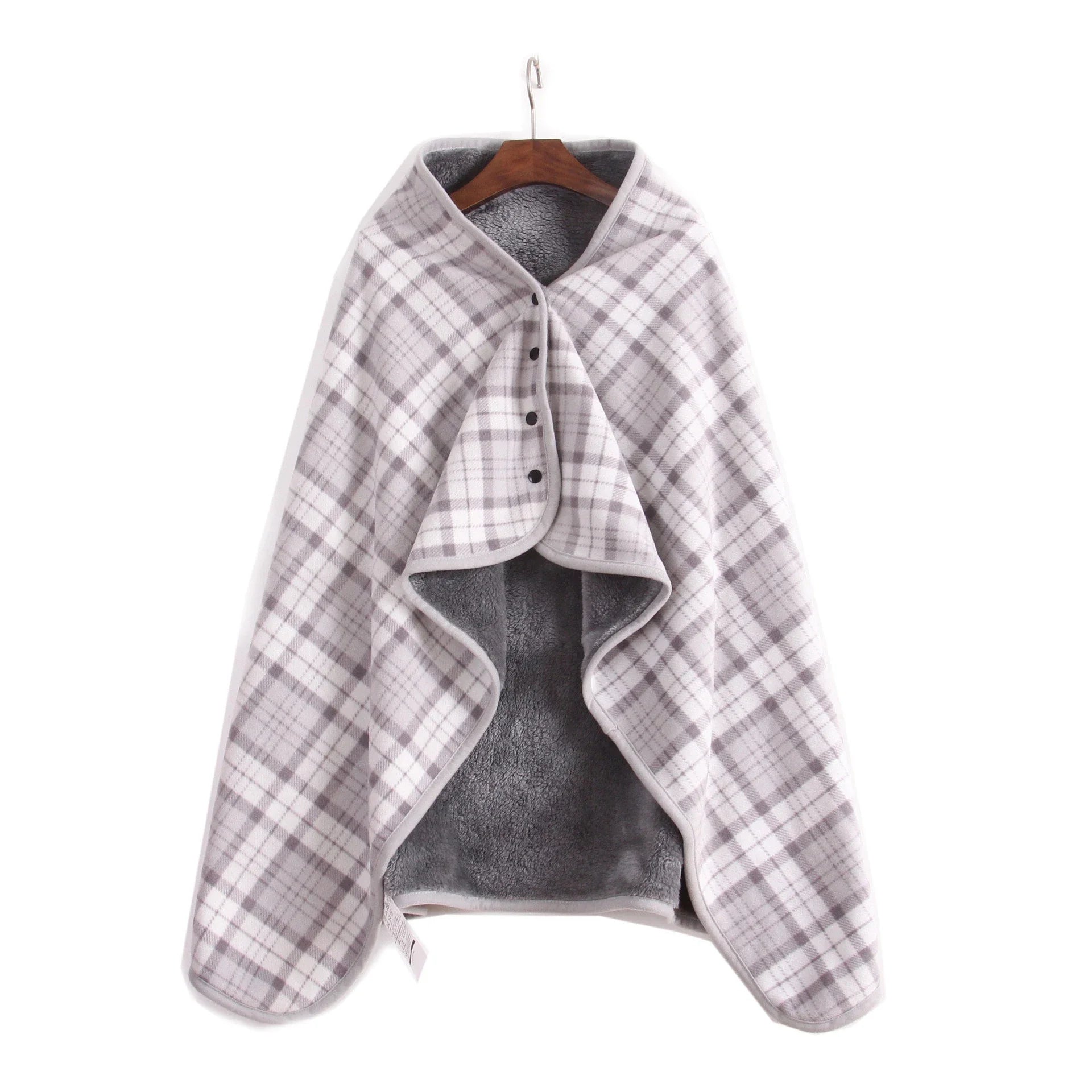 Winter Wearable Plaid Shawl Blanket with Button Warm
