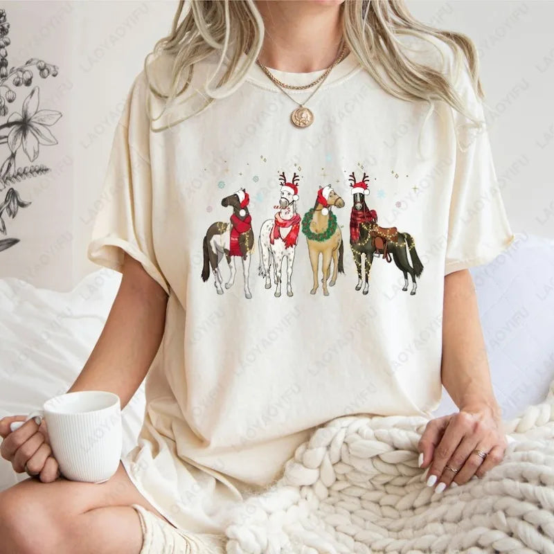 Christmas Horse Lover T-shirt Gift Women High Quality