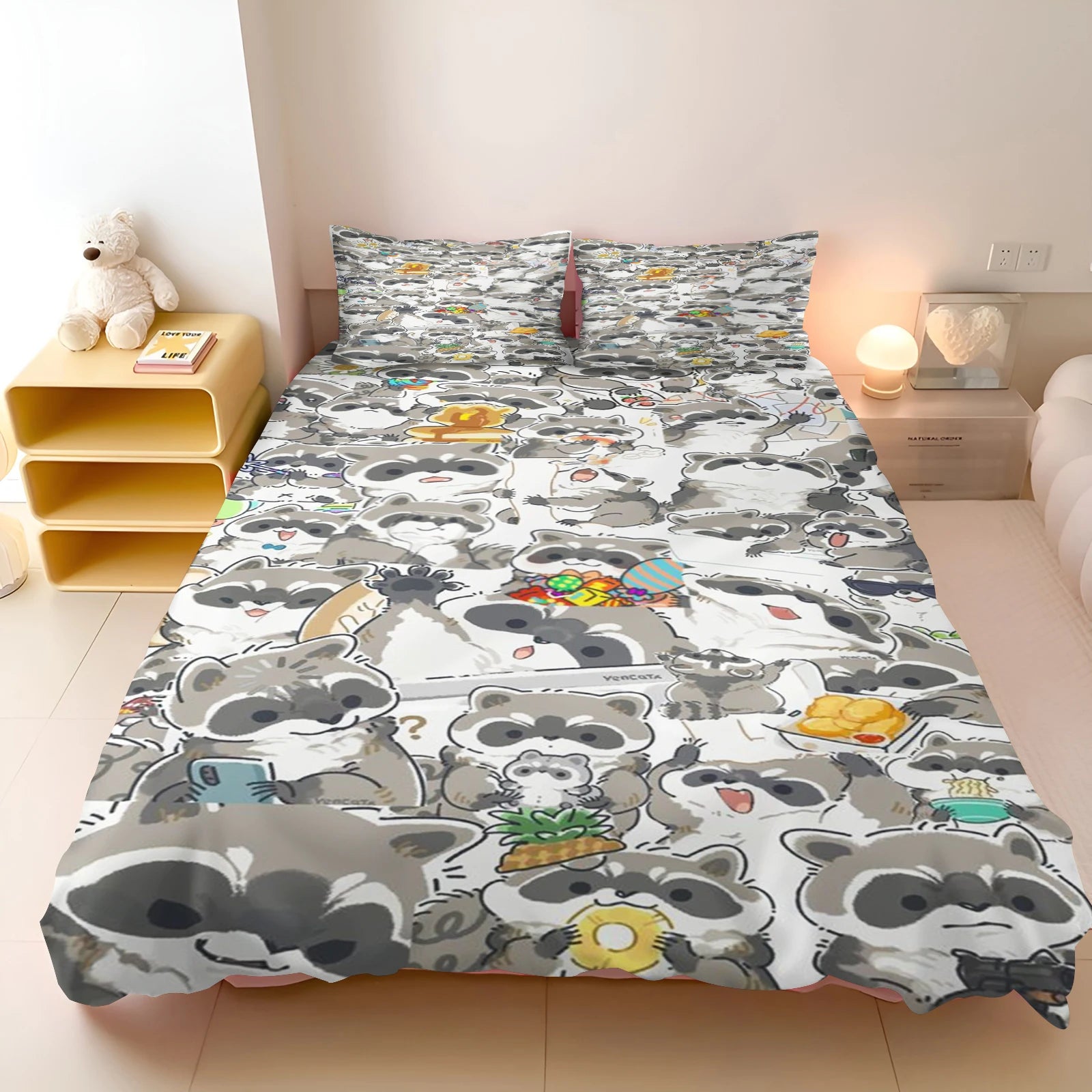 Cartoon Cover Little Raccoon Printed Comforter Warmth Bedding