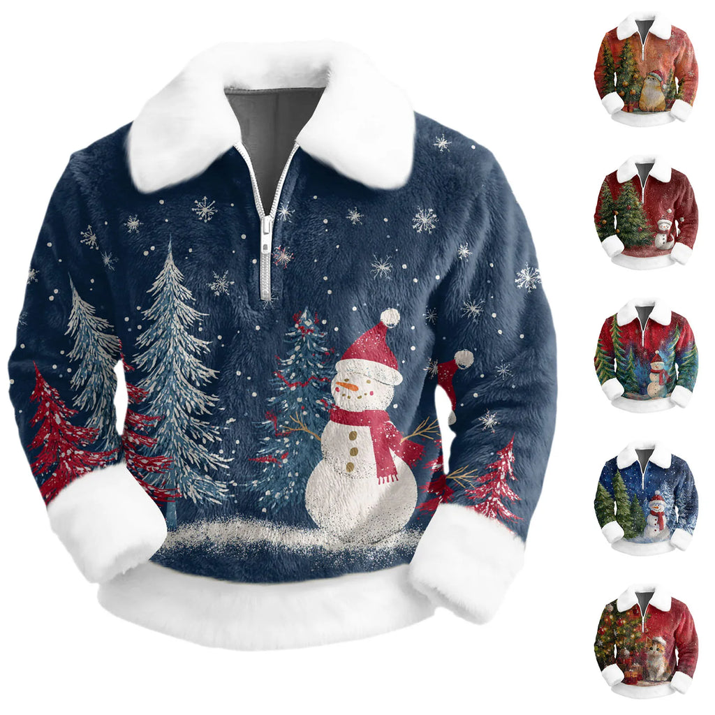 Cartoon Christmas Pattern Hoodie Men's Long Sleeved