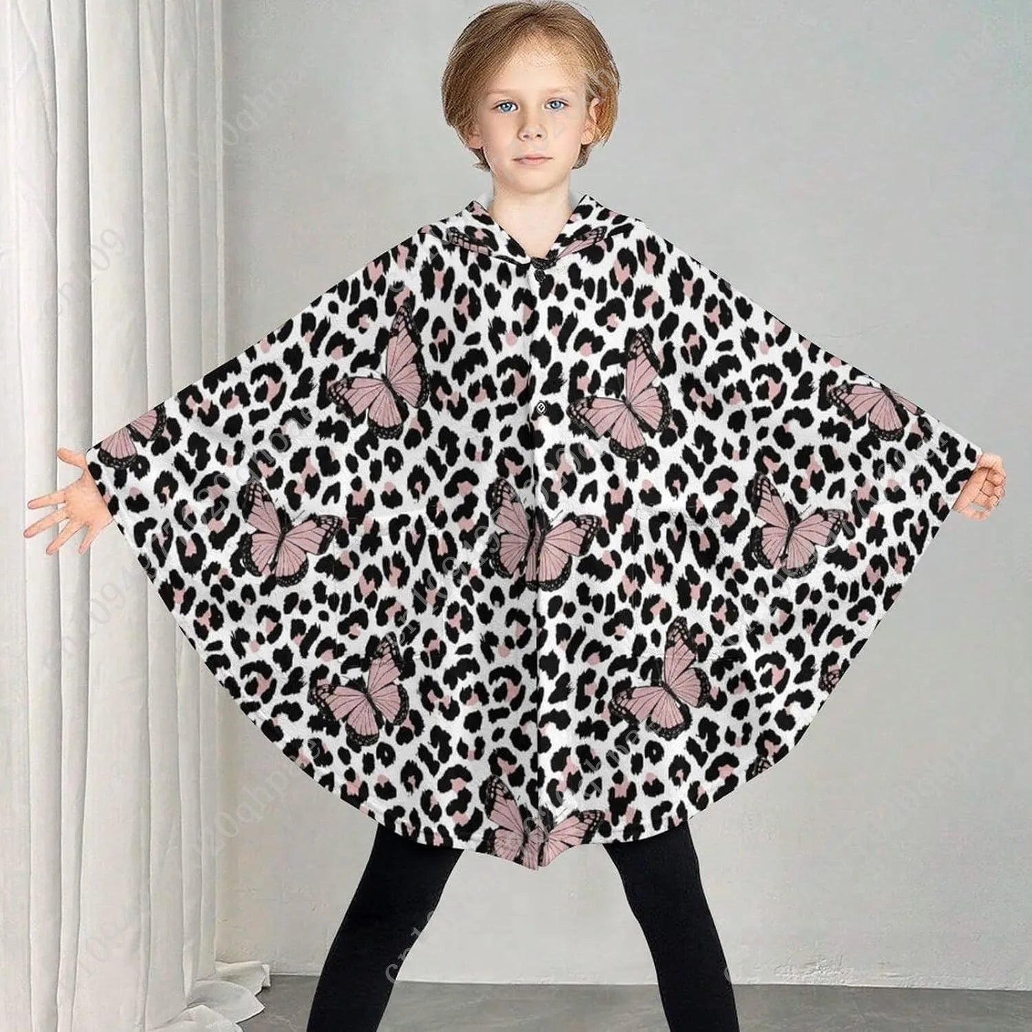 Blanket Sweater, Leopard Butterflies Hoodie With Pockets For Kids And Teenagers