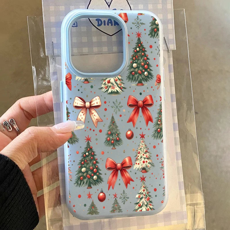Christmas Tree Red Bow Pattern Phone Case For iPhone 17 Pro Max Air 16 15 14 13 12 11 Pro Max 7 8 Plus 2-in-1 Matte Jelly Cover