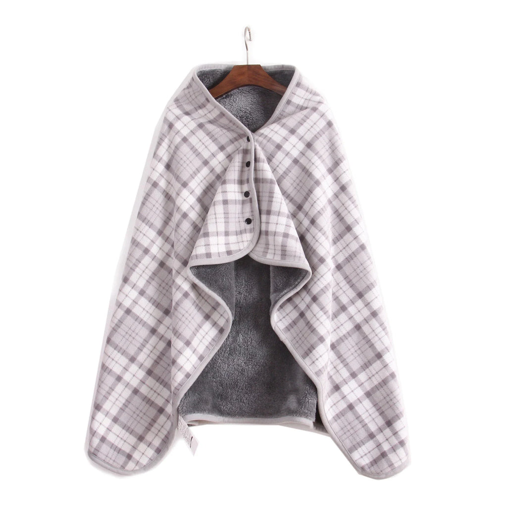 Winter Wearable Plaid Shawl Blanket with Button Warm