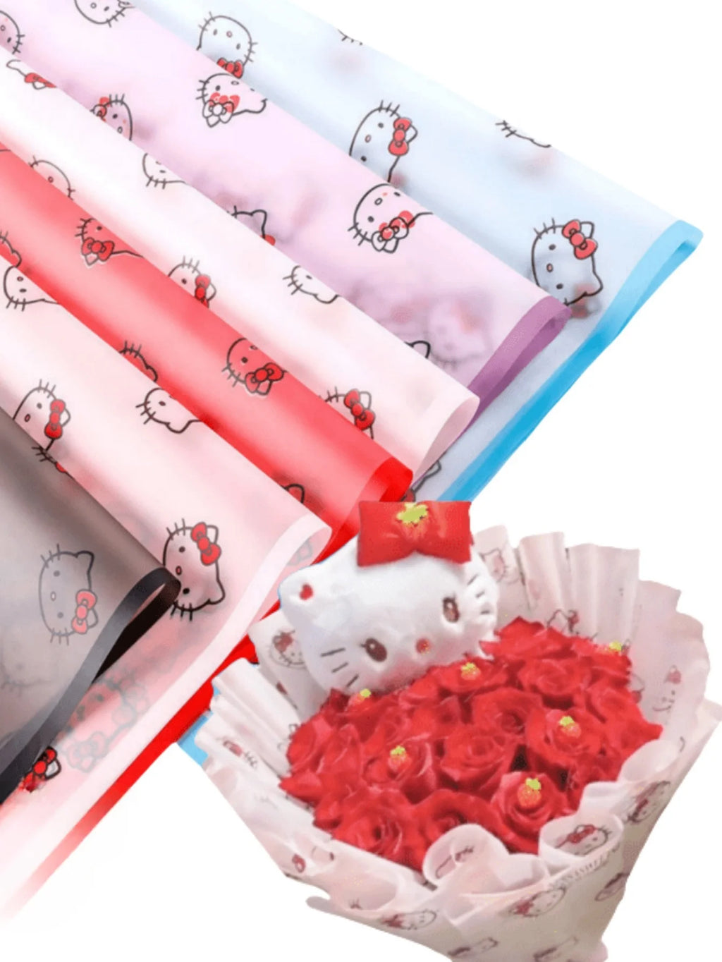 Waterproof Hello Kitty Gift Wrap with Ribbon