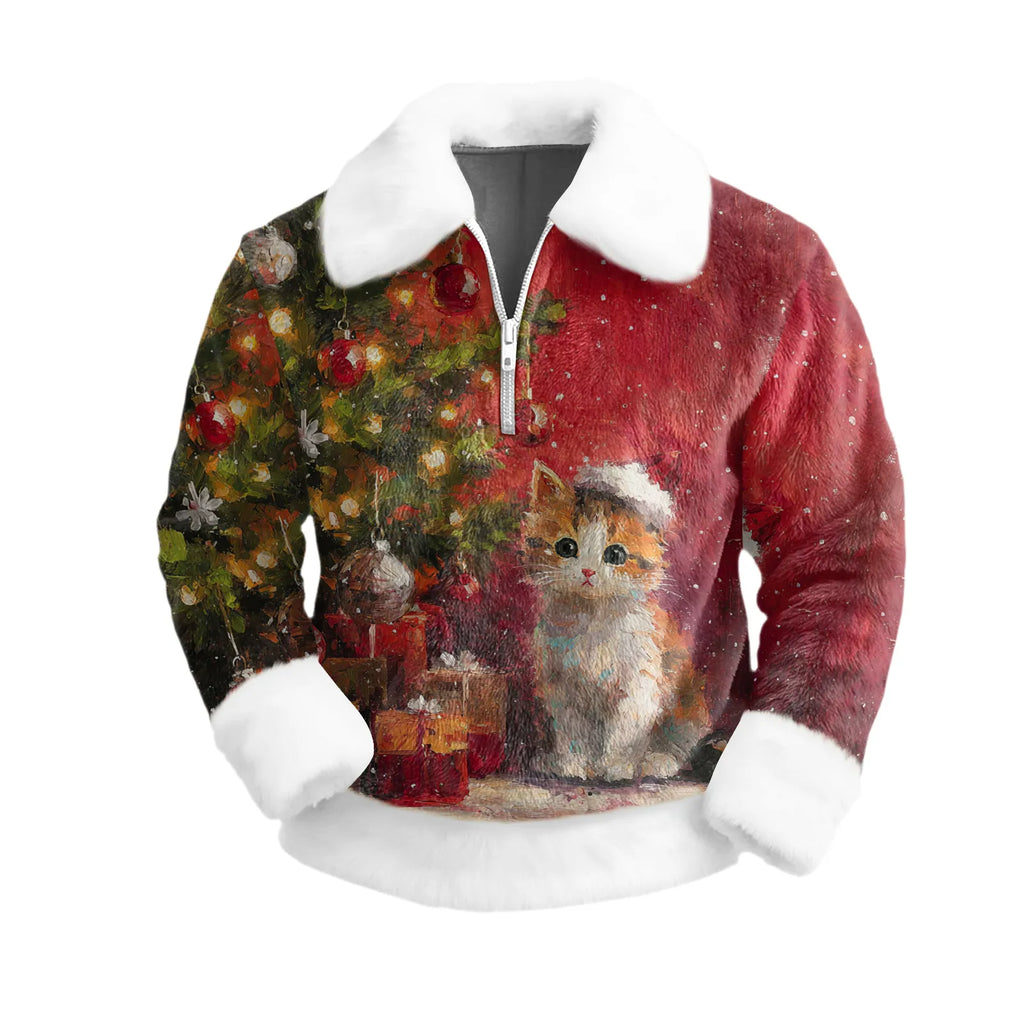 Cartoon Christmas Pattern Hoodie Men's Long Sleeved