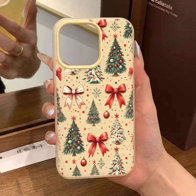 Christmas Tree Red Bow Pattern Phone Case For iPhone 17 Pro Max Air 16 15 14 13 12 11 Pro Max 7 8 Plus 2-in-1 Matte Jelly Cover