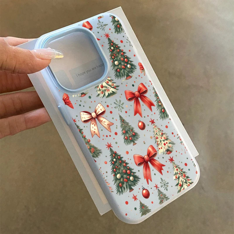 Christmas Tree Red Bow Pattern Phone Case For iPhone 17 Pro Max Air 16 15 14 13 12 11 Pro Max 7 8 Plus 2-in-1 Matte Jelly Cover