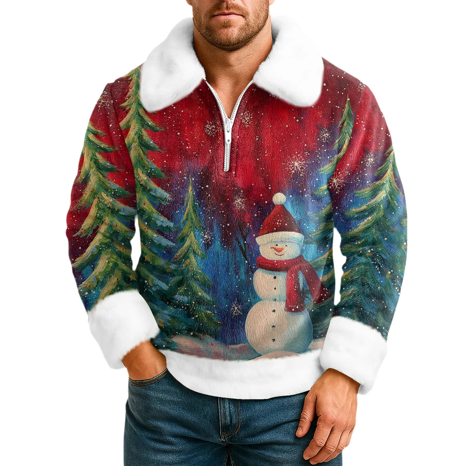 Cartoon Christmas Pattern Hoodie Men's Long Sleeved