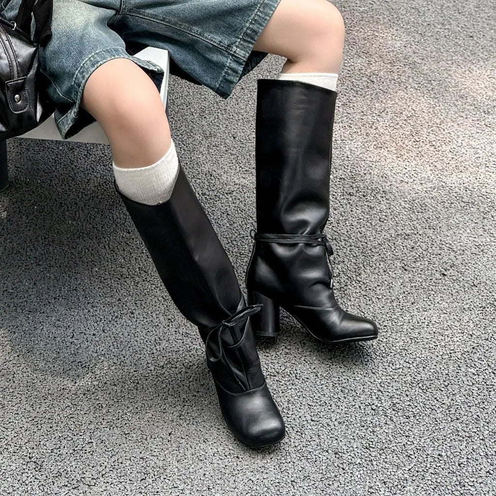Furtado cowhide Ankle strap Knee high boots